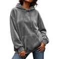 thumbnail image 2 of DYTTDG Women’s Solid‑Color Velour Hoodie, Long Sleeve Drawstring Loose‑Fit Hoodie With Front Kangaroo Pocket, Soft Casual Loungewear Sweatshirt for Fall Winter Daily Outfits, 2 of 8