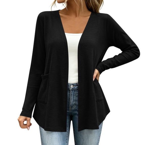 Edvintorg Womens Sweaters Cardigan Plus Size Lightweight Open Front Cardigan Loose Casual Long Sleeve Cardigans with Pocket Women's Clothing S-3XL Black