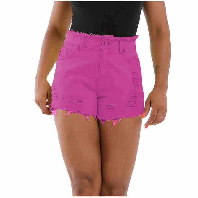 Birdeem Mode Femmes Poche Jeans Unis Pantalon en Denim Femme Trou Bas Shorts Décontractés