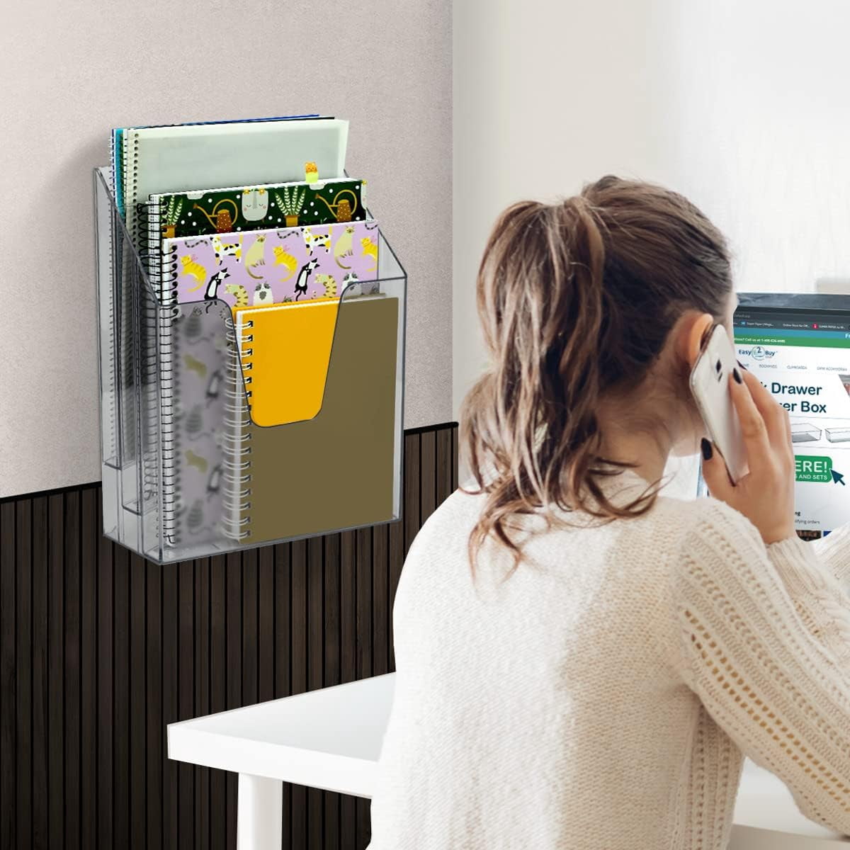 Acrimet Vertical Triple File Folder Holder Organizer, File Sorter (Plastic) (Clear Smoke Color)