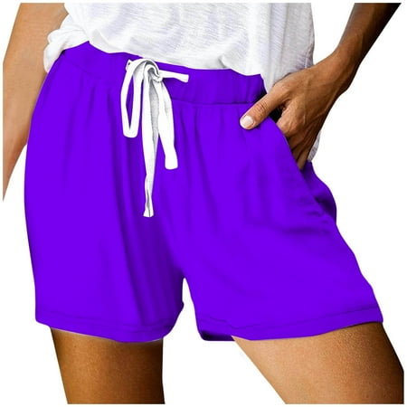 VMESZQFG Womens Athletic Shorts Cotton Boy Shorts Underwear for Women s Fashionable Printed Drawstring Shorts Summer Elastic Waist Casual Short Skirts for Women Elastic Waist Purple