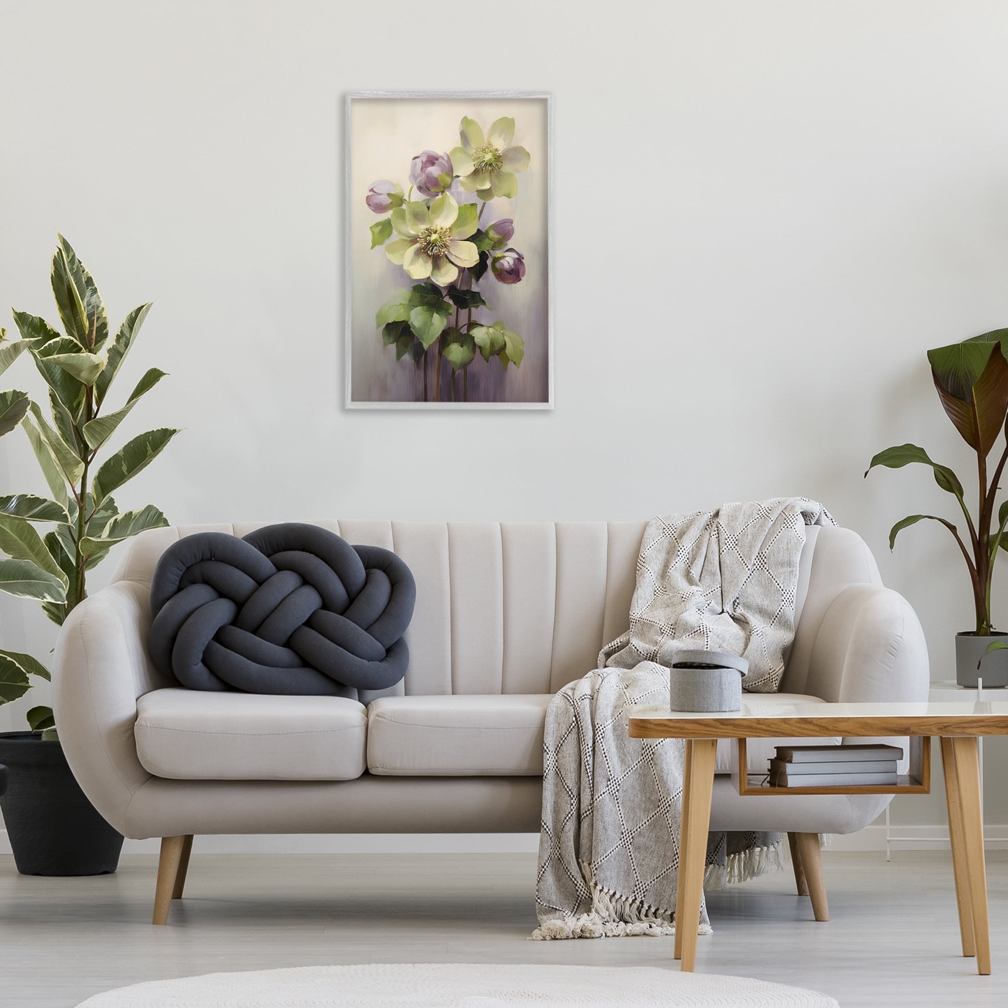 Stupell Industries Green & Purple Flowers Botanical & Floral Painting Gray Framed Art Print Wall Art, 20 x 30
