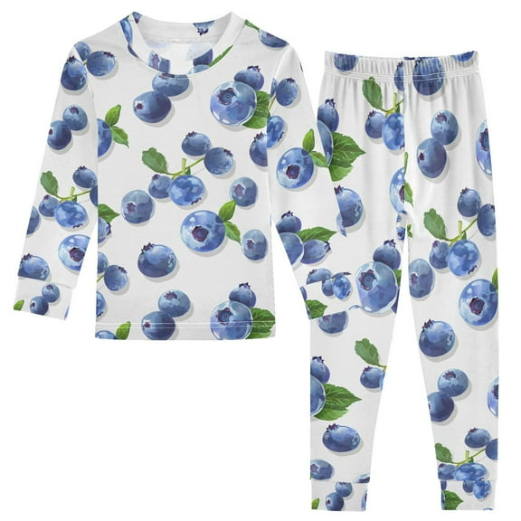joogoo Blueberry Fruits 2 Piece Long Sleeve Tee and Pants Cotton Pajama Set 5Y