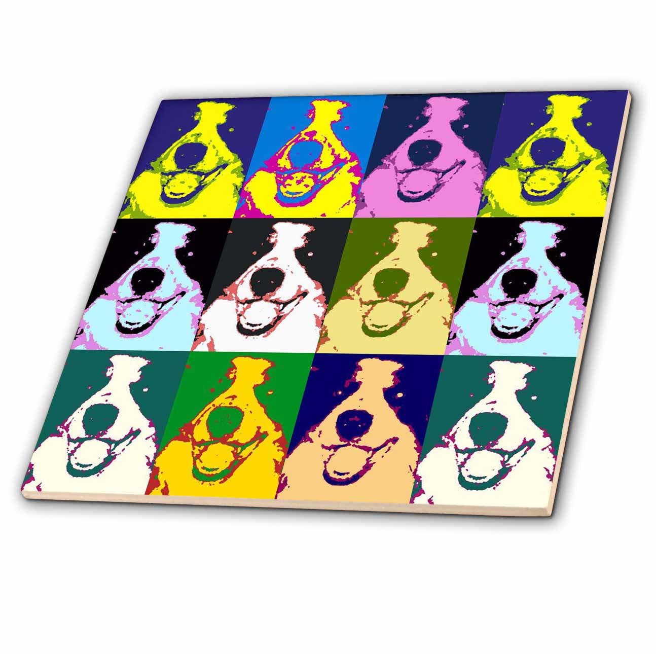 3dRose Border Collie Pop Art Ceramic Tile, 4inch