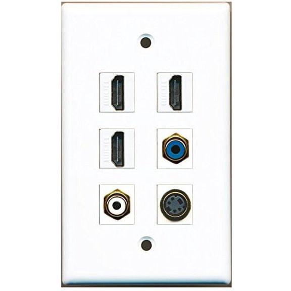RiteAV - 3 HDMI 1 Port RCA White 1 Port RCA Blue 1 Port S-Video Wall Plate