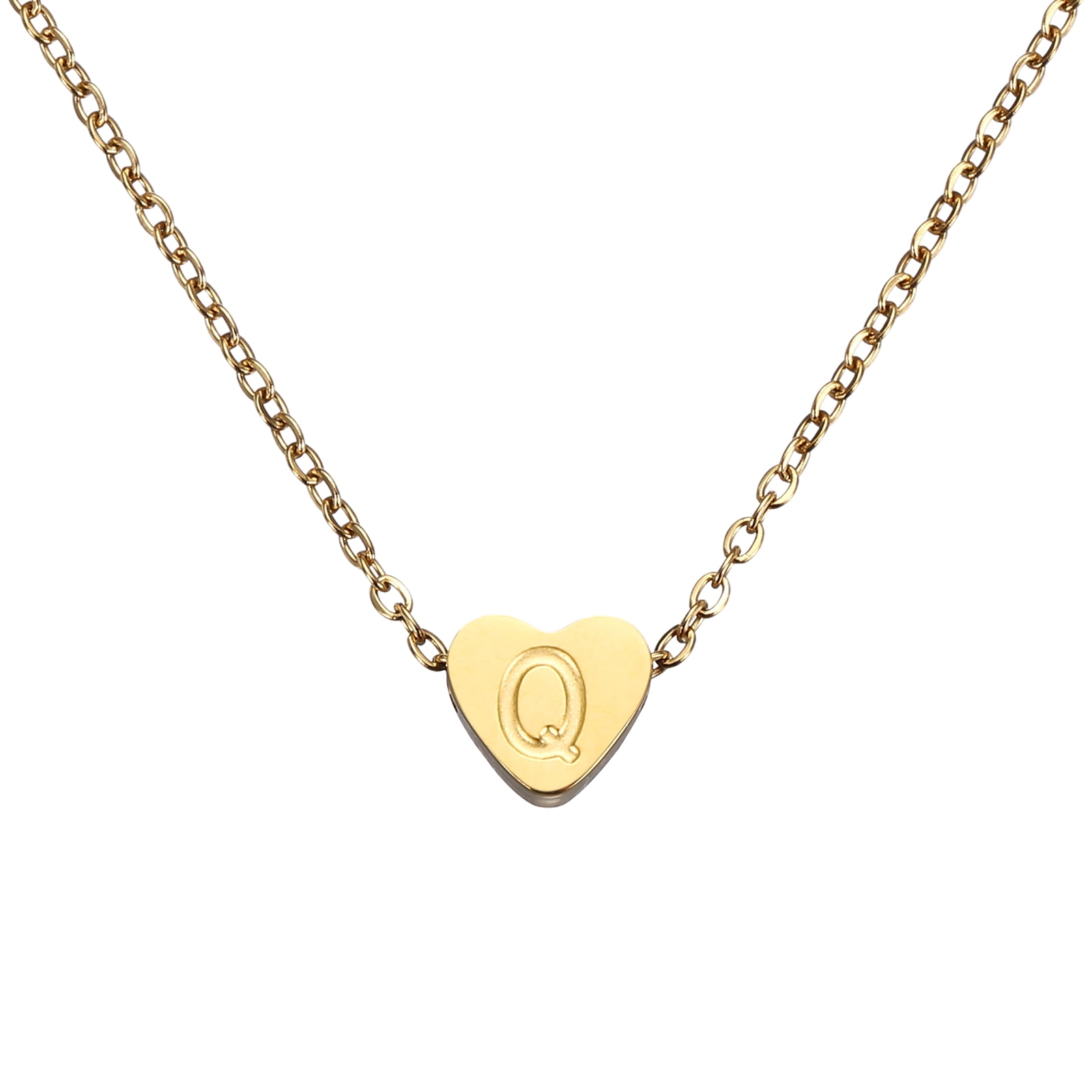 Uxcell Initial Heart Necklace for Women, 18K Gold Plated Stainless Steel Chain Dainty Personalized Name Letter Q Pendant Necklaces for Woman Jewelry Gifts, Gold Tone