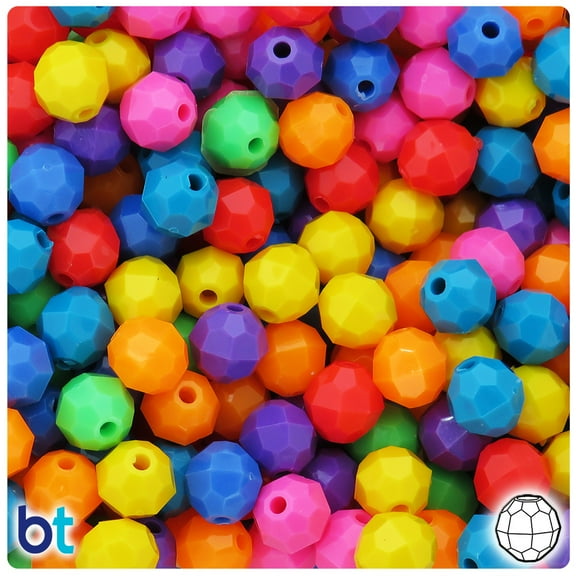 BeadTin Circus Opaque Mix 10mm Faceted Round Plastic Beads (225pcs)