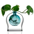 thumbnail image 3 of Couronne Company Ball Recycled Glass Vase and Arched Metal Stand, Aphrodite Bud Vase,  Aqua Blue, 1 Piece, 3 of 5