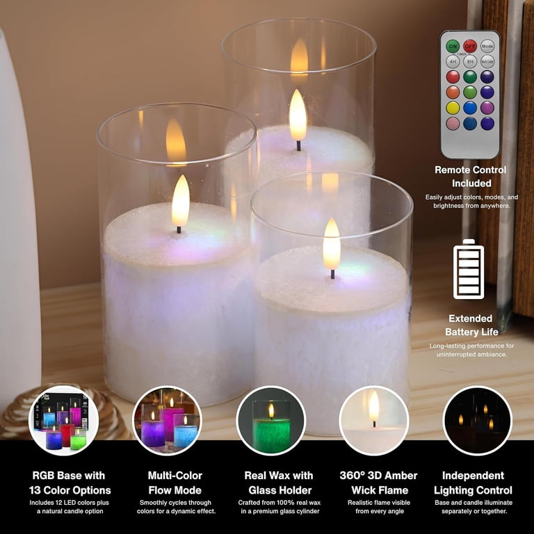 Lite Trends Flameless Candle Set – 3 RGB Color-Changing LED