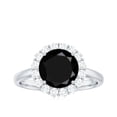 thumbnail image 4 of Natural Black Onyx Engagement Ring with Diamond Halo - 8 mm Round Shape Onyx - AAA Quality, 18K White Gold, US 11.00, 4 of 9