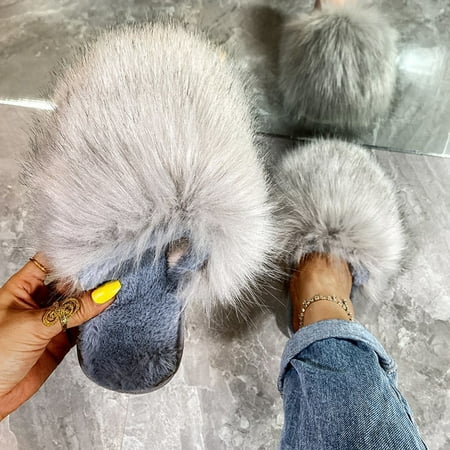 

FITORON Women s Slippers- Girls Cute Cotton Short Plush Flat Slippers Casual Shoes indoor Outdoor Gray 41