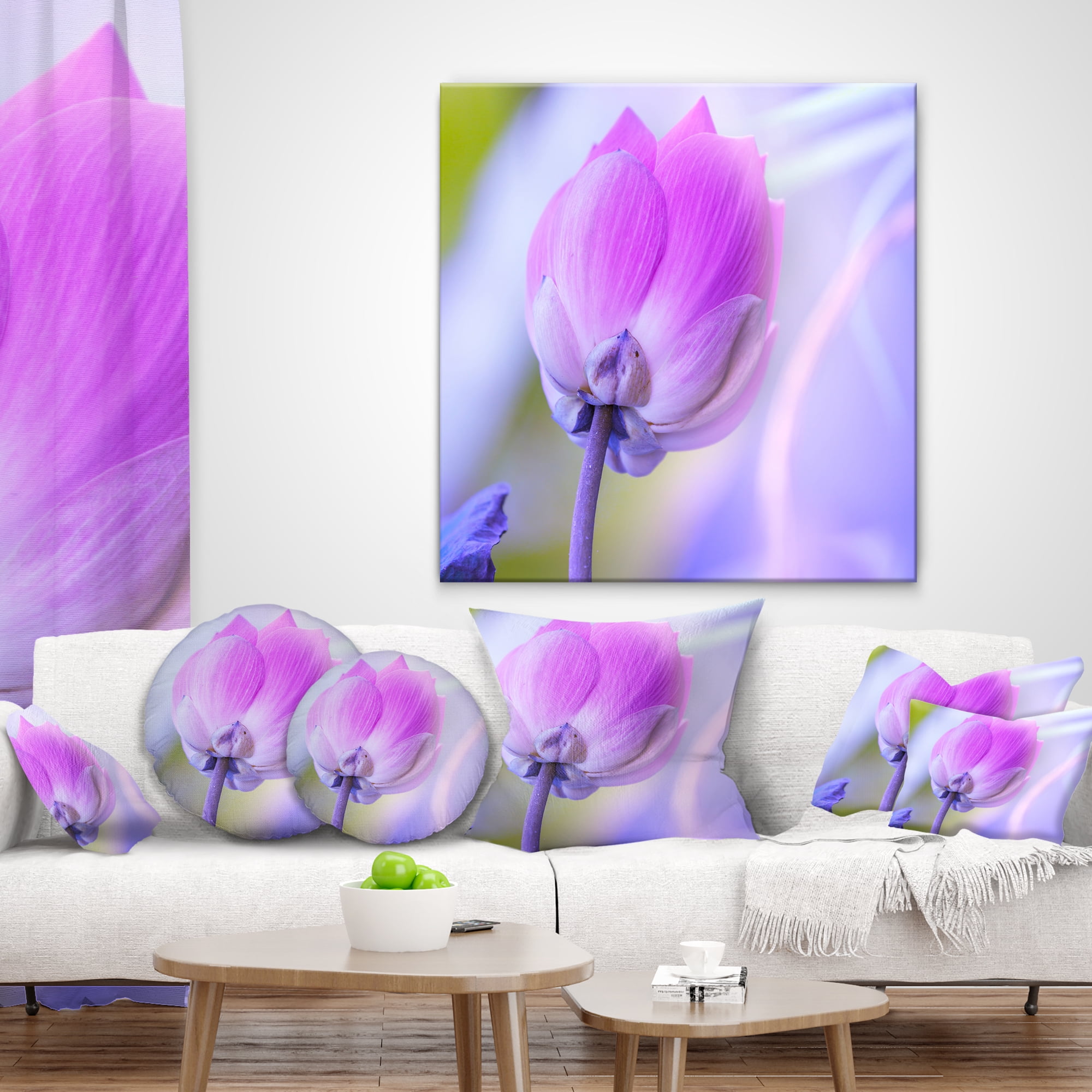 Designart Large Single Lotus Flower - Floral Throw Pillow - 12x20