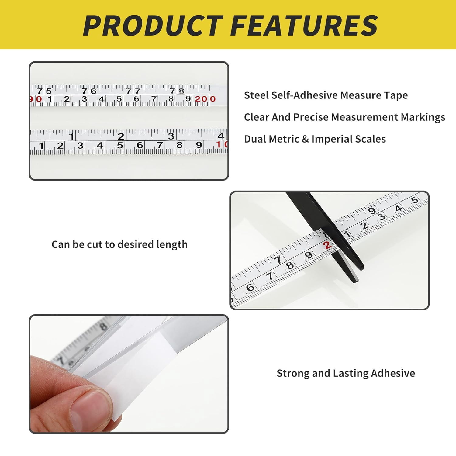 2 Packs 1/2-Inch Self-Adhesive Measuring Tape, 143 Inch or 366cm Peel and Stick Tape Measure, Imperial and Metric Scales, Left-Right Reading Ruler Tape for Workbench, Table Saw, Drafting Table, White
