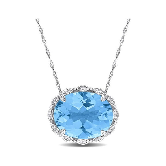 24.70 Carat (Ctw) Blue Topaz Pendant Necklace in 14K White Gold with Chain and Accent Diamonds for Women