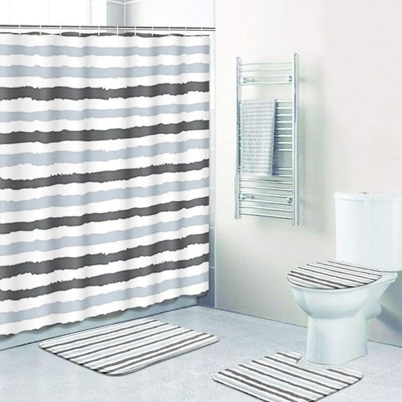 4 Pcs Shower Curtain Set with 12 Hooks, Chinese Painting Golden Flower, Bathroom Decor Geometric Dot Abstract Landscape Bathing with Non-Slip Rugs Toilet Lid Cover Bath Mat 72"x72"