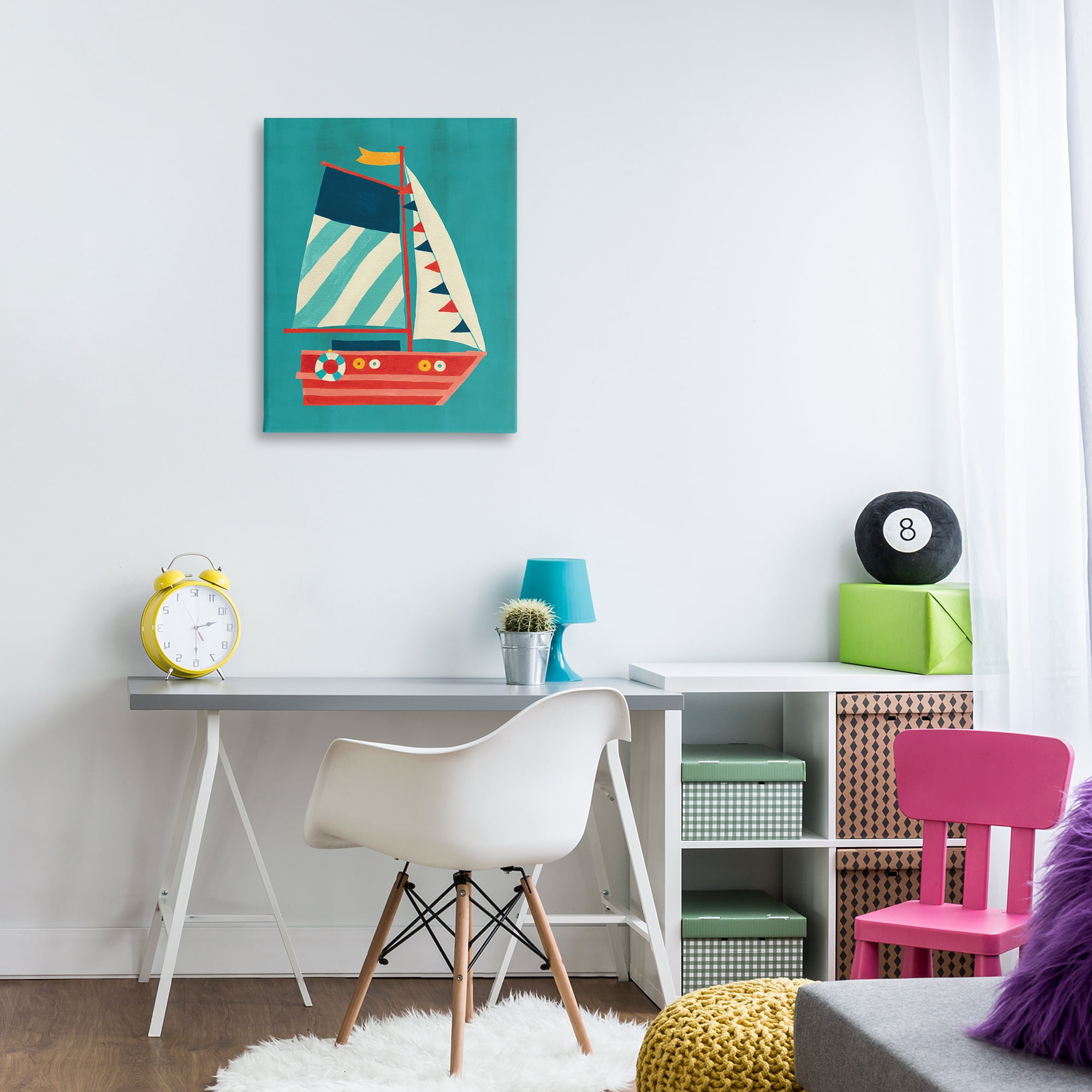 Stupell Industries Striped Sailboat on Blue Transportation Painting Wrapped Canvas Art Print Wall Art, 24 x 30