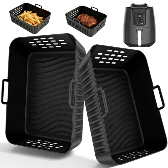 Jetcloudlive Set of 2 Double Stack Air Fryer Liner Safe Silicone Air Fryer Liner with Heat Resistant Handle Compatible with SL400UK SL401 AF400
