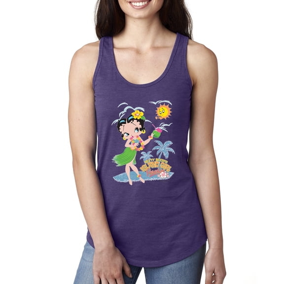 Wild Bobby, Betty Boop Island Girl Paradise Betty Boop Ladies Racerback Tank Top, Purple Rush, Large