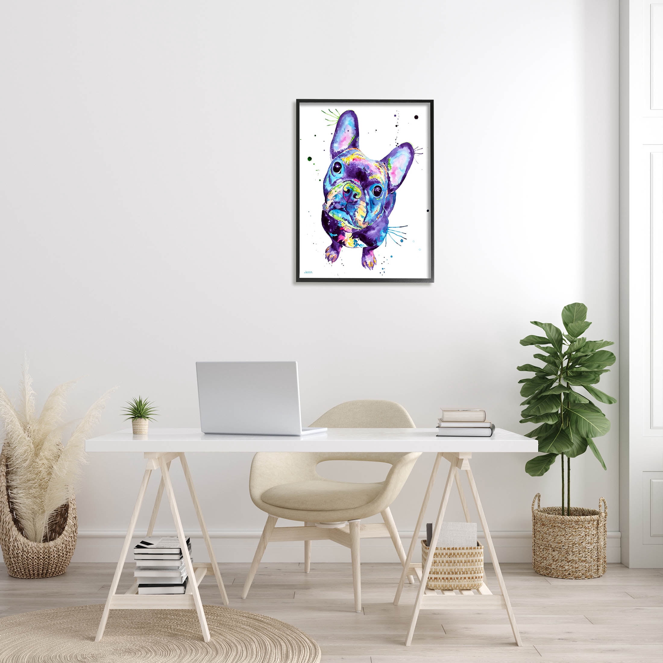 French Bulldog Purple Hued Dog Animals & Insects Graphic Art Black Framed Art Print Wall Art