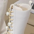 thumbnail image 5 of Staki Big Girls Boots Girls Leather Lace Up Combat Knee High Boots Fashion Buckle Straps Comfort Round Toe Chunky Heels Riding Boots(White,1.5 Big Kid), 5 of 8