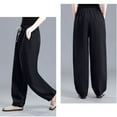 thumbnail image 4 of Qulqfy Baggy Summer Pants for Women Black Cotton Linen Plus Size Drawstring Comfy Petite Pants Girl Pants XL, 4 of 9