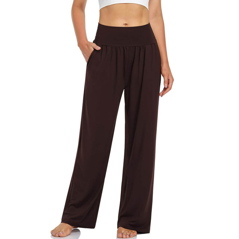 DAETIROS Athletic Works Women Pants Casual Loose Wide Leg Cozy Pants Yoga  Sweatpants Comfy High Waisted Sports Athletic Lounge Pants With Pockets Soft  Brown Size XL 