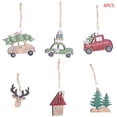 thumbnail image 1 of 6 Pcs Xmas Tree Decor Wooden Hanging Pendants Christmas Cabin Elk Car Ornaments, 1 of 5