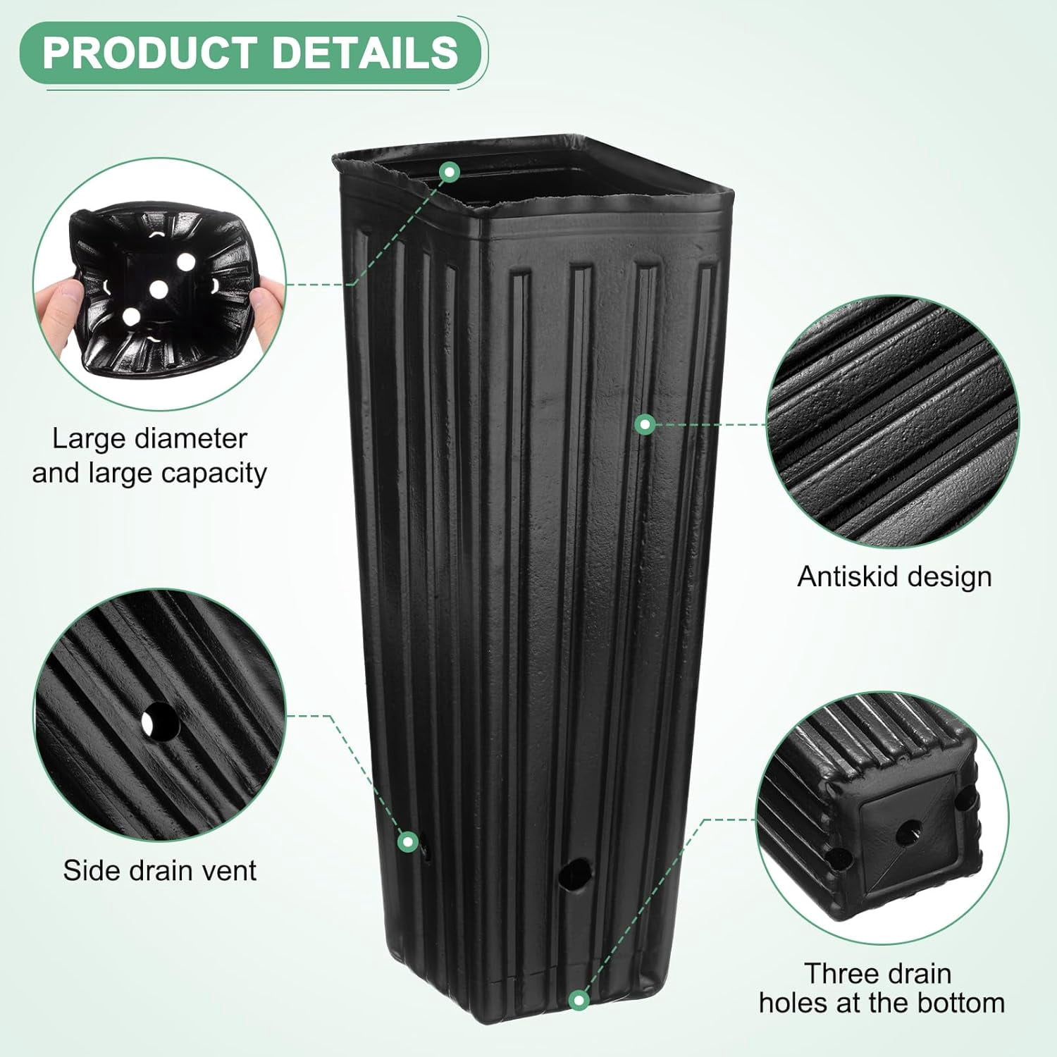 50-Pack Plant Nursery Pots, 3.94x3.94x11.81 Inch Plastic Deep Growing Nursery Pots Succulent Planter Flower Tree pots with Drainage Holes for Indoor Outdoor Gardening [Black]