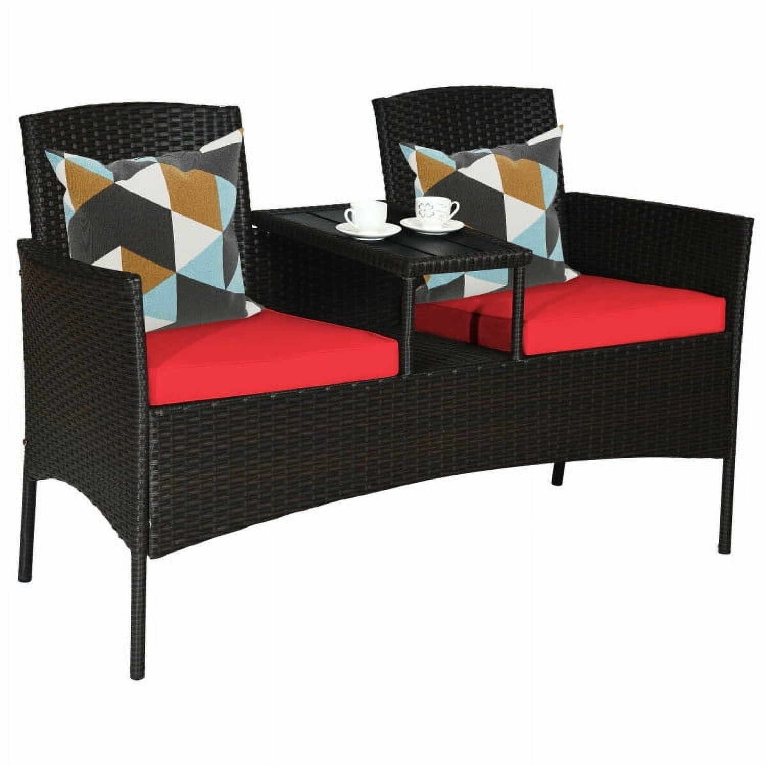 Aimee Lii Modern Patio Conversation Set with Built-in Coffee Table and Cushions, Balcony Chair, A-Red