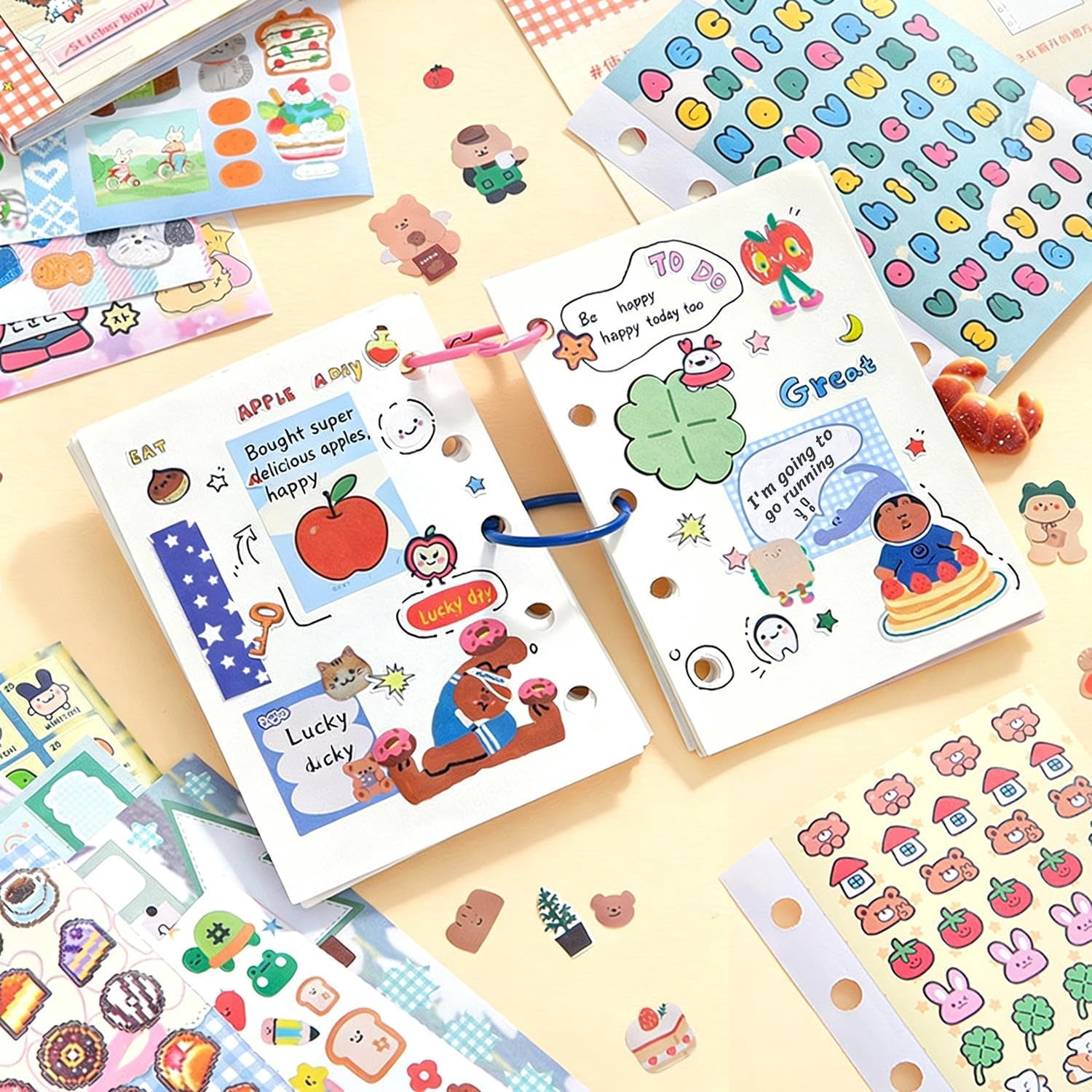 2 Pack Japanese Sticker Book, 60 Sheets Kawaii Korean Stickers Japanese Aesthetic Stationery Decoration Stickers for Adult DIY Planners Junk Journaling Scrapbook Diary Notebooks
