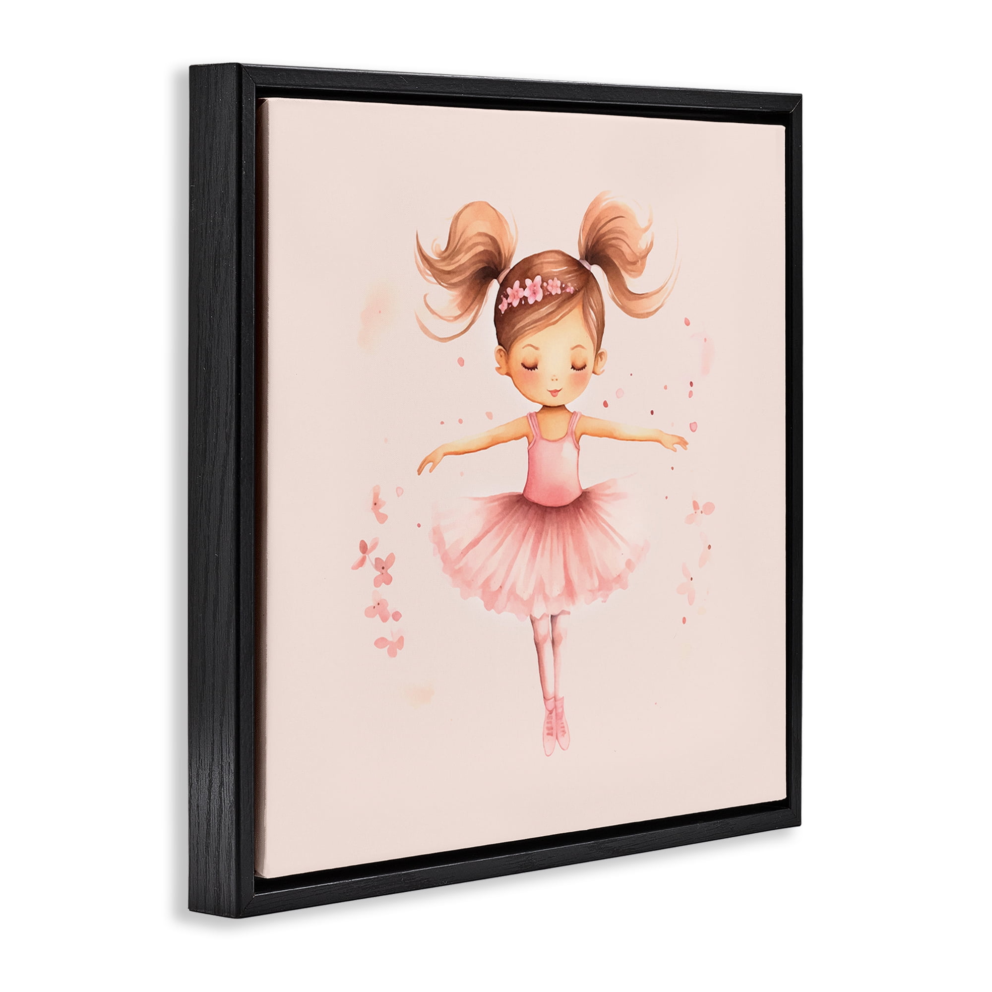 Stupell Industries Ballerina Dancer Girl People Painting Black Floater Framed Canvas Art Print Wall Art, 25 x 25