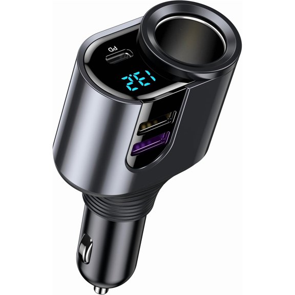 USB C Car Charger, Cigarette Lighter Adapter,12V/24V Socket Splitter with 3 USB Ports, Type C PD Fast Car Charger Compatible for iPhone, Galaxy, iPad, GPS