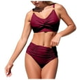 thumbnail image 5 of Annhoo Womens Bikini Swimsuits High Waist V Neck Solid Color Slim Beach Swimwear Spring Summer Swim Clothes, 5 of 7