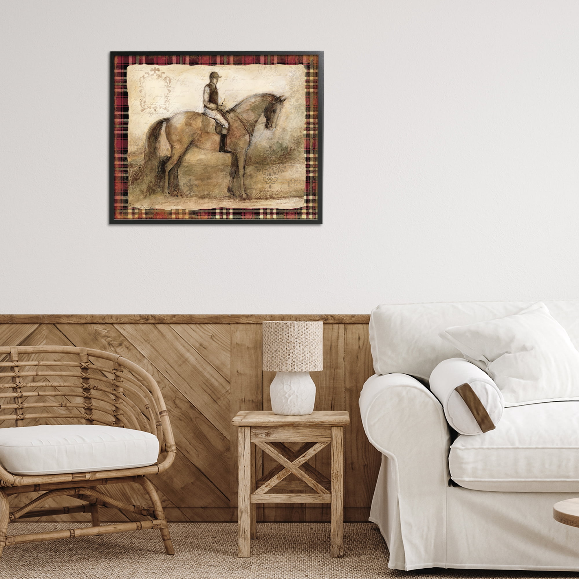 Stupell Industries Horse With Jockey & Plaid Black Framed Giclee Art, design by Susan Winget
