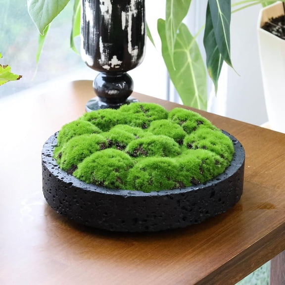 Elegant Travertine Artificial Moss Bowl - Minimalist Moss Decorative Bowl for Farmhouse Table Centerpiece, Living Room or Home Decor (Black, Travertine)