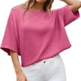 thumbnail image 2 of Half Sleeve Solid Color Women Casual Oversize Knit Pullover Sweater, 2 of 6