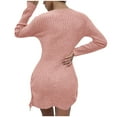 thumbnail image 3 of IROINNID Semi Formal Dress for Women Long Sleeve Mini Dress U-neck Drawstring Sweater Dress,Pink, 3 of 6