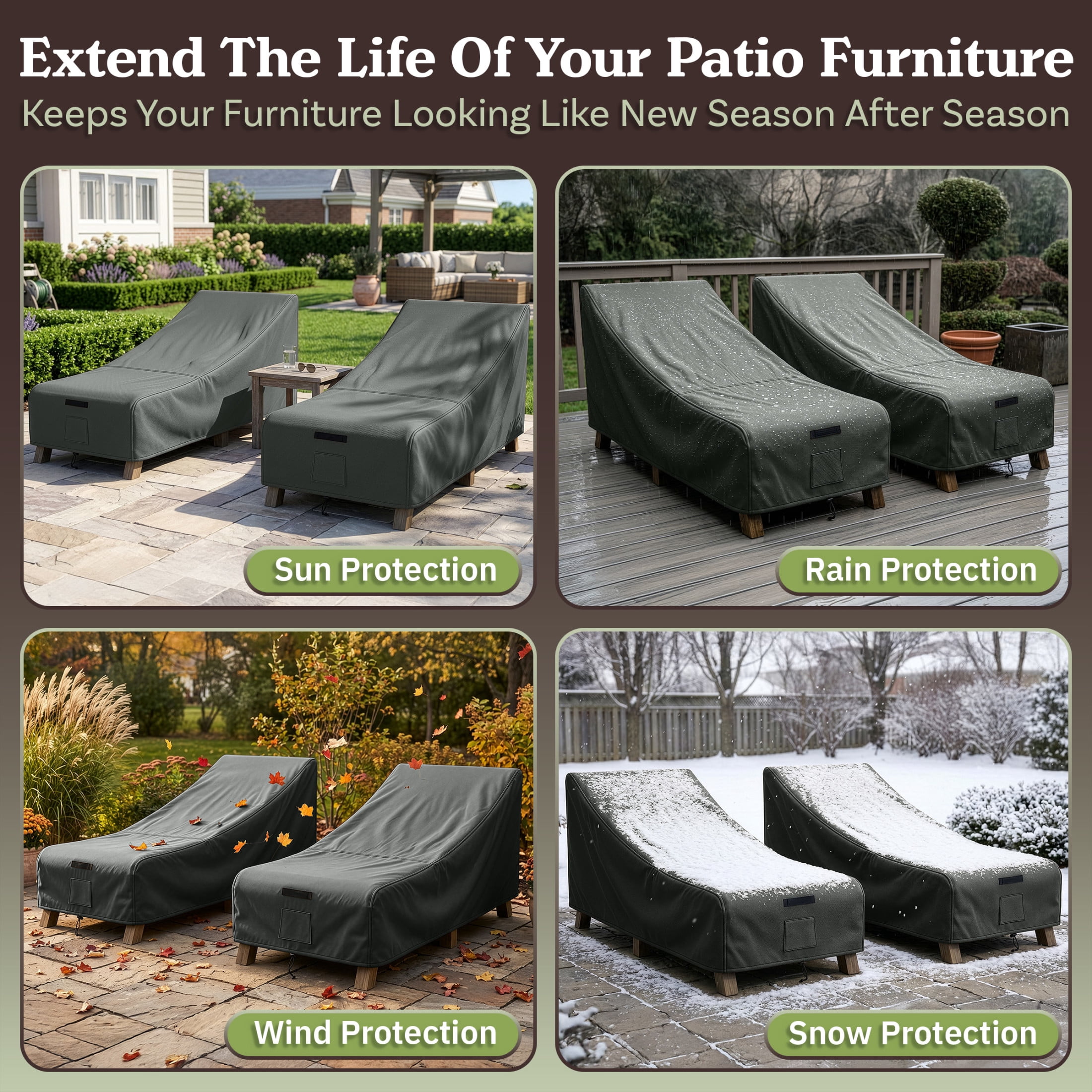 Pure Garden 76x32x32in Waterproof Outdoor Chaise Lounge Cover 2-Pack, Gray
