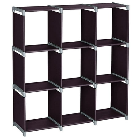 3 Tiers 9 Cubes Storage Shelf Organizers Dark Brown Book Shelf