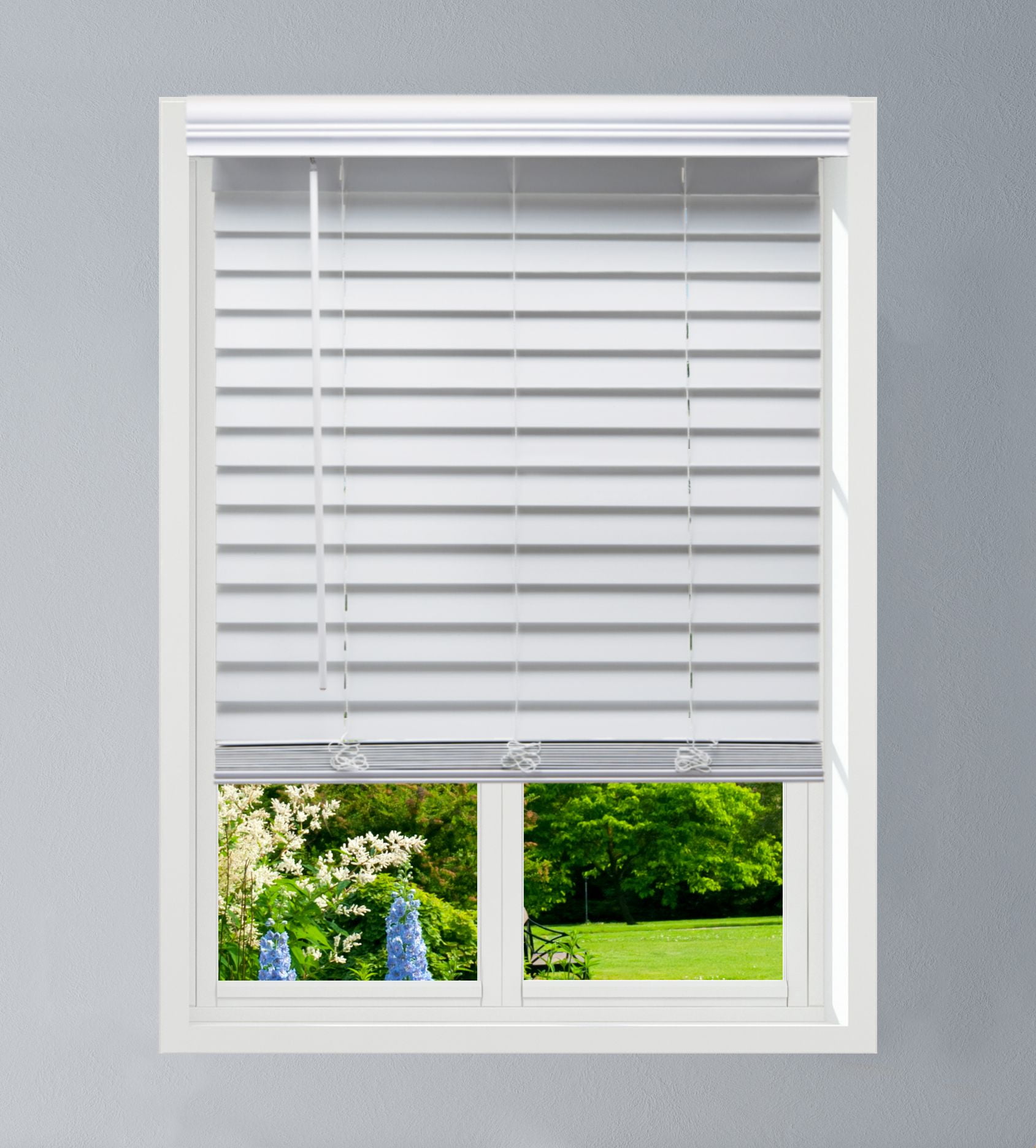 White Cordless 2 In Faux Wood Blind L Actual Size 43.5 In. W X 64 In 44 In 