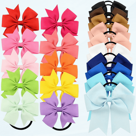 20 Pcs Fashion Baby Girls Boutique Hair Ties Ponytail Holders - Stretchy Elastic Ropes Rubber Bands Hair Accessories Set with Grosgrain Ribbon Bows 4.5" and 3" for Toddlers Teens Kids