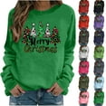 thumbnail image 4 of Lightweight Crewneck Sweatshirts Womens Xmas Tree Printed Merry Christmas Holiday Outfits Long Sleeve Loose Tops (S, Black), 4 of 4
