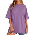 thumbnail image 5 of Womens Short Sleeve T Shirts Summer Trendy Tops Casual Solid Crew Neck Loose Fit Basic Tees Purple L, 5 of 5