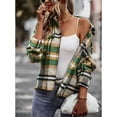 thumbnail image 4 of Camisa de manga larga a cuadros para mujer, abrigo informal con cuello y botones, blusa para uso diario, verde XL, 4 of 8