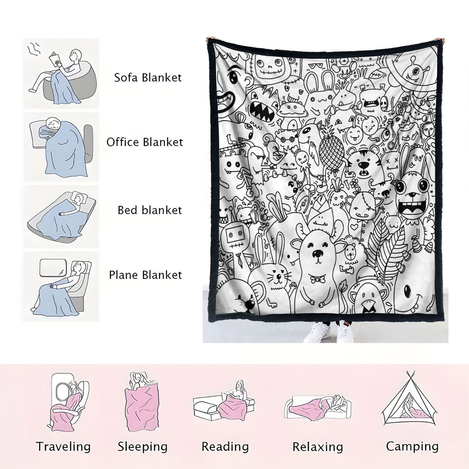 Adult DIY Coloring Mat Set with 25 Markers, Custom Blanket Craft Kit for Art Projects and Home Decor