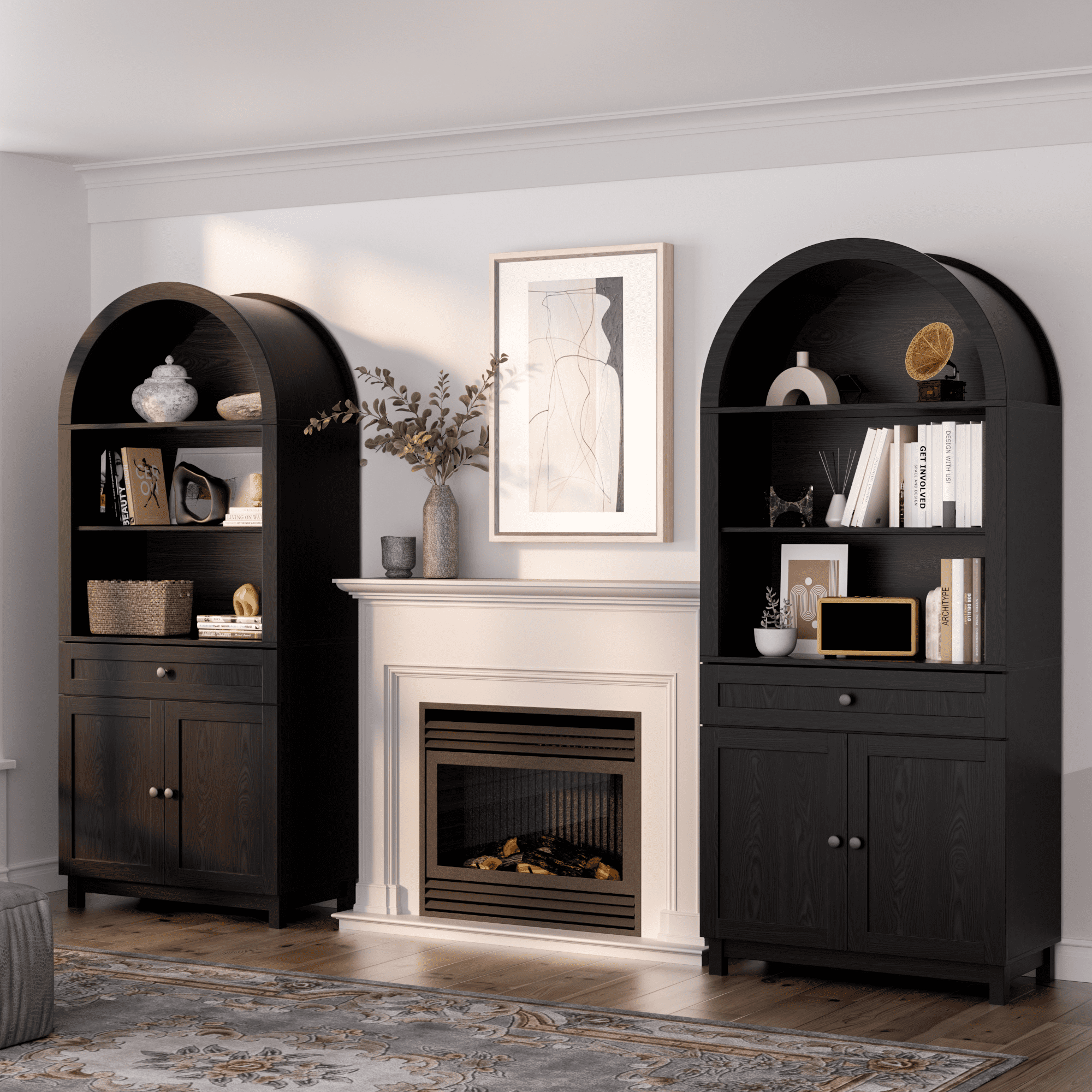 HARIPUL Arched Pantry Cabinet, 71" Kitchen Pantry Cabinet with Smooth Gliding Drawers and Adjustable Shelf, Wood Storage Cabinets Anti-Tipping, Modern Farmhouse for Living Room, Dining Room