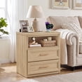 thumbnail image 7 of JOAXSWE 24" Wide Nightstand, Farmhouse 2 Drawer Bedside Table with Charging Station and Open Storage Shelf, Wood End Table for Bedroom, Natural, 7 of 7