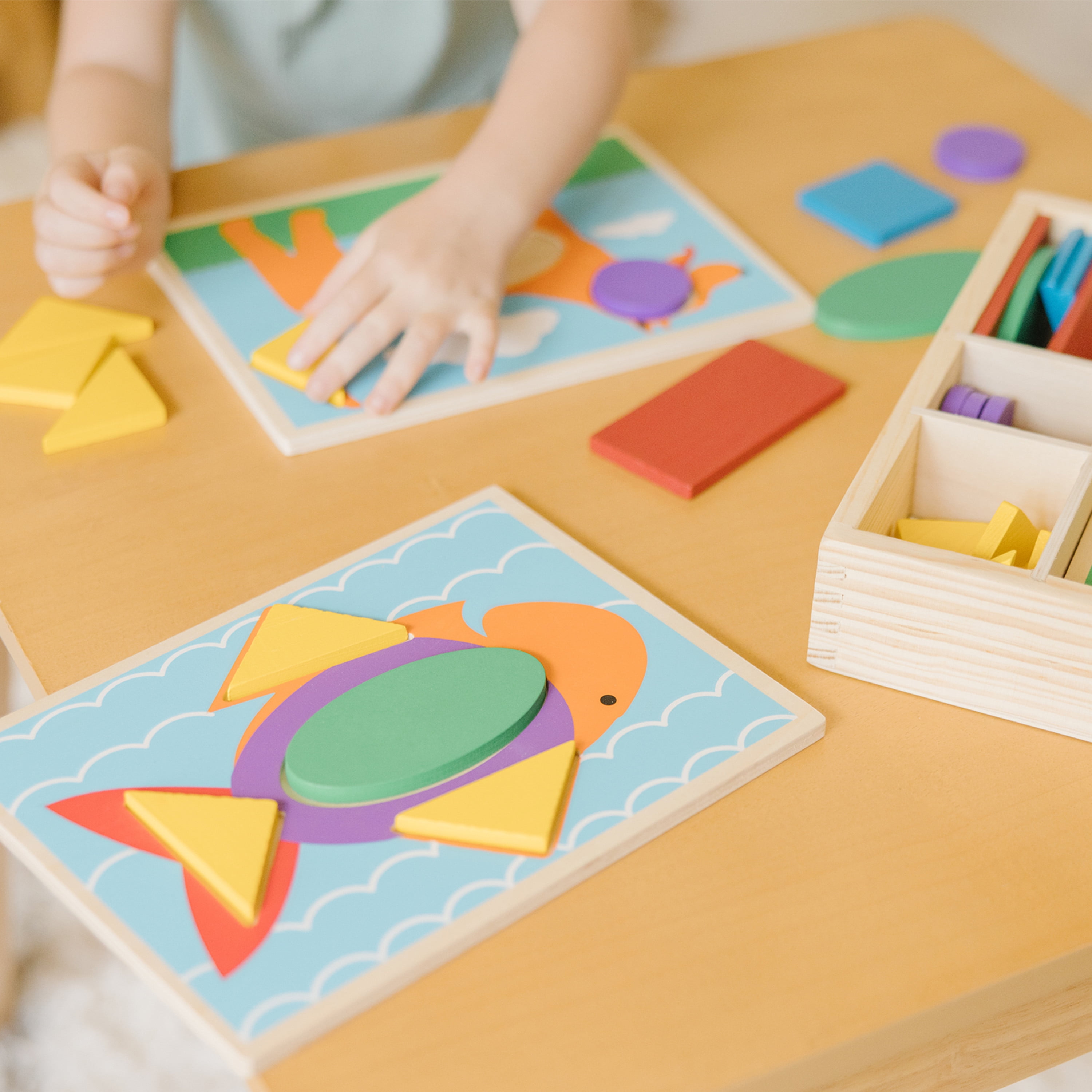 Melissa & Doug Pattern Blocks and Boards - Wooden Classic Toy With 120  Solid Wood Shapes and 5 Double-Sided Panels, Multi-colored - STEAM Animals