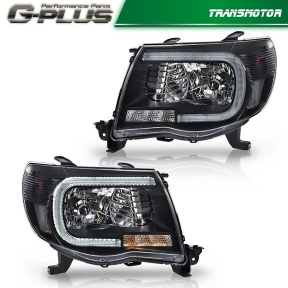 Fits 2005 - 2011 for Toyota Tacoma Clear LED Tube Headlights Black/Clear -
