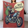 thumbnail image 2 of Merry Christmas Throw Blanket Soft Warm Vintage Santa Claus Motorcycle Lightweight Flannel Plush Fuzzy Blankets Gift for Women Kids Boys Teens 50X60 in, 2 of 6